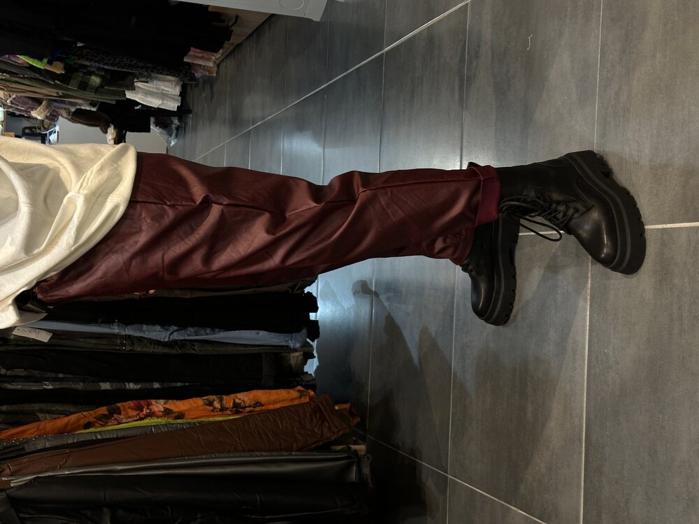 Bordo Mom Deri Pantolon