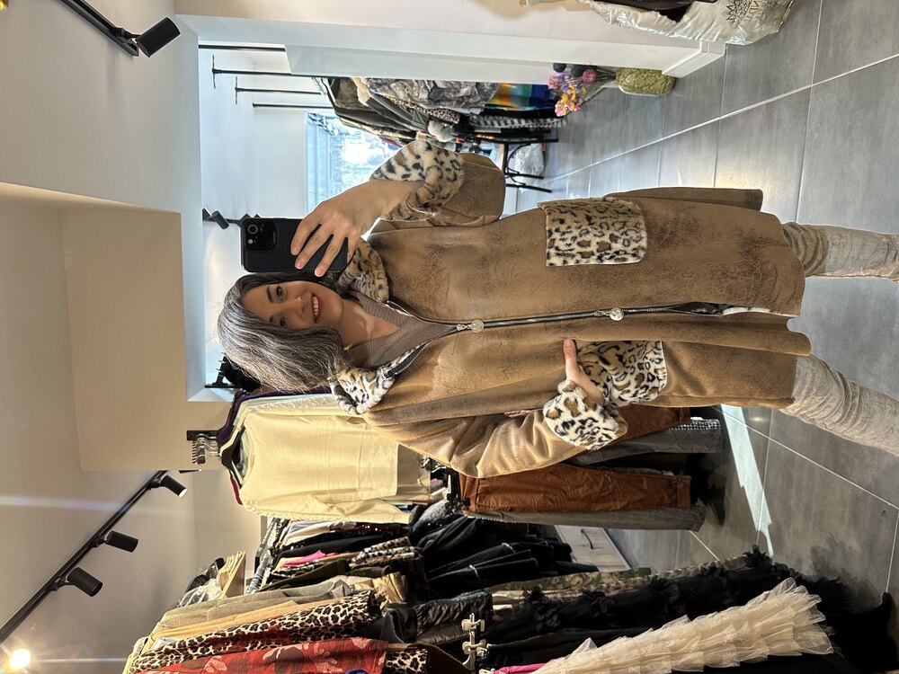 Leopar İçi Peluş Çift Fermuarlı
