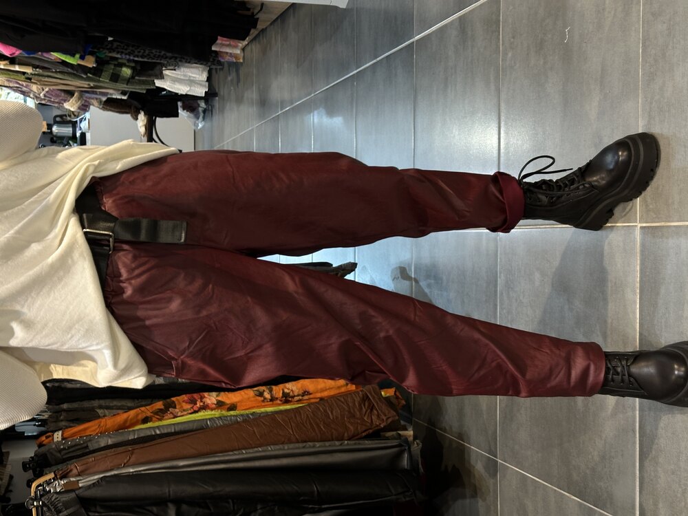 Bordo Mom Deri Pantolon