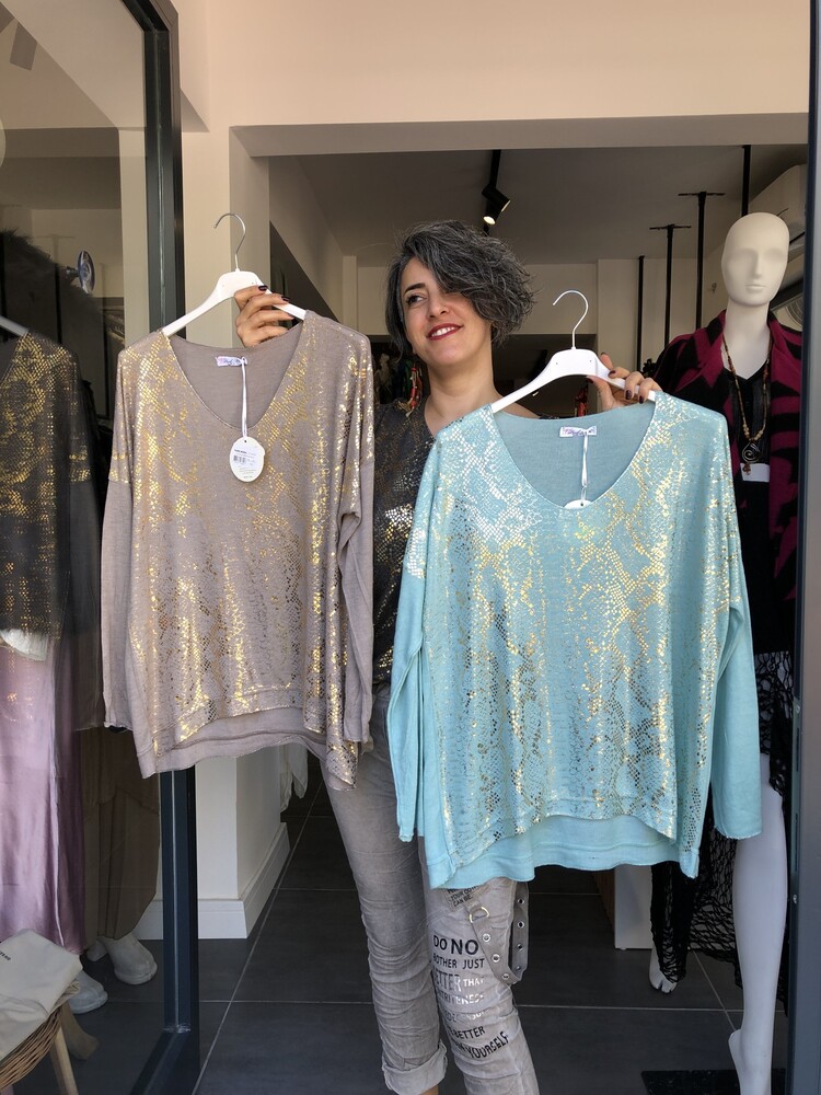 Yaldızlı İnce Bluz İtalyan