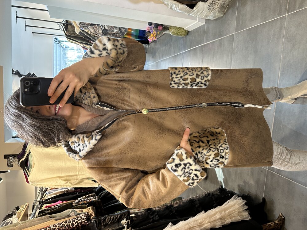 Leopar İçi Peluş Çift Fermuarlı