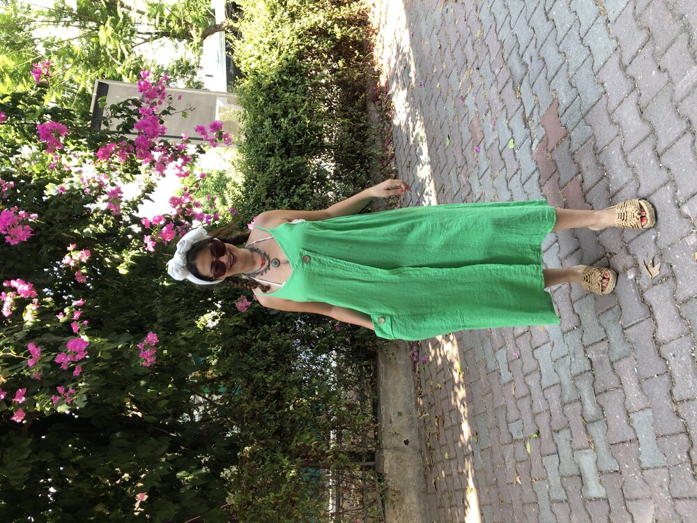 Askılı Boş Kesim Keten Elbise