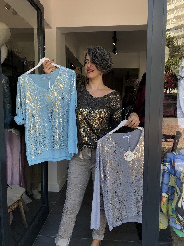 Yaldızlı İnce Bluz İtalyan