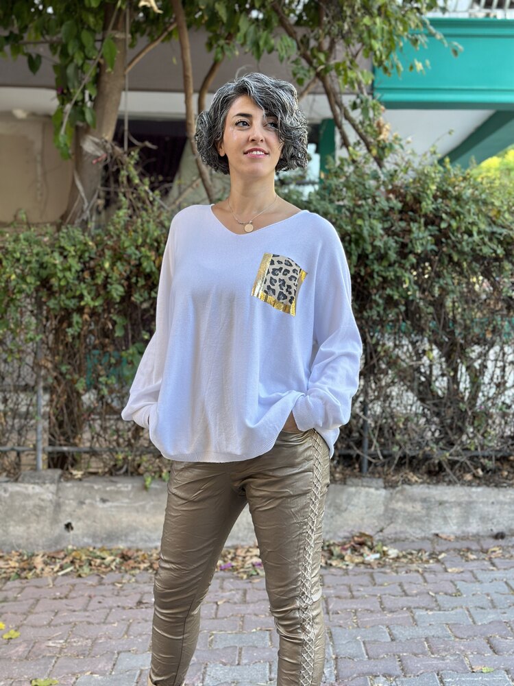 Leopar Detay Oversize Bluz