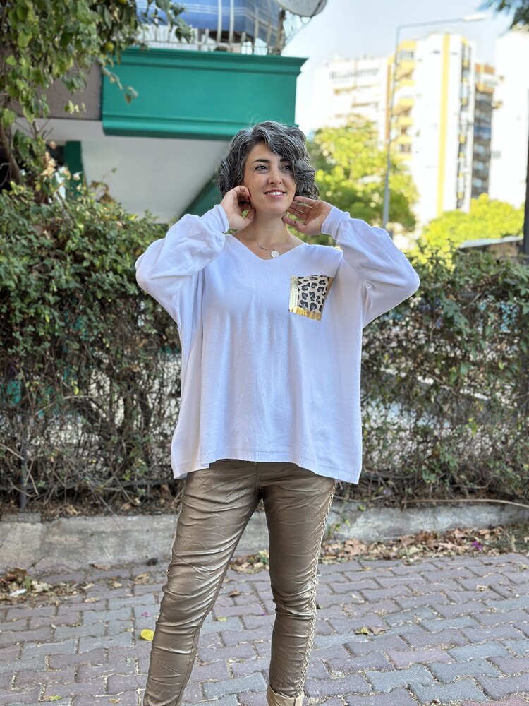 Leopar Detay Oversize Bluz
