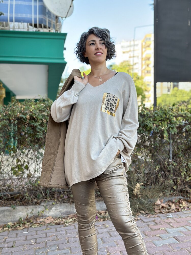Leopar Detay Oversize Bluz