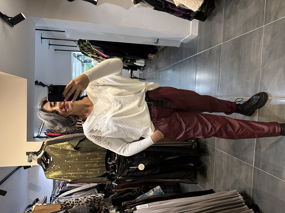 Bordo Mom Deri Pantolon