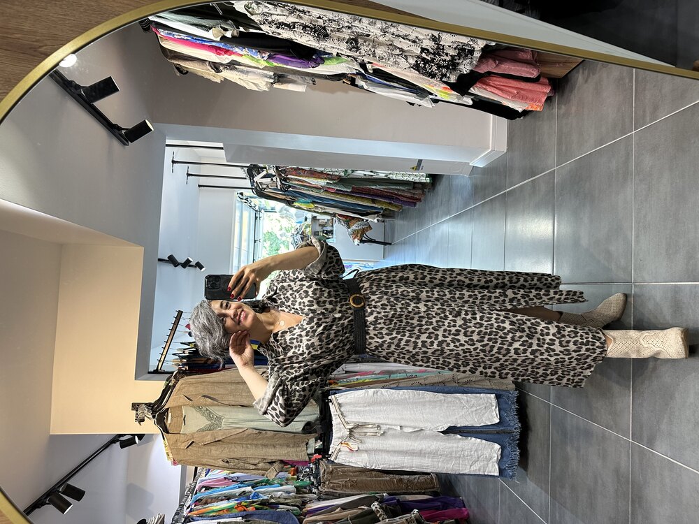 İtalyan Keten Leopar Elbise
