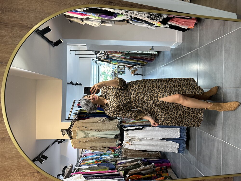İtalyan Keten Leopar Elbise