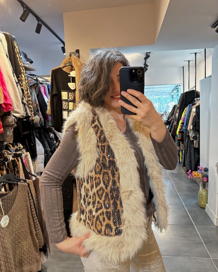 Leopar Kürklü Yelek