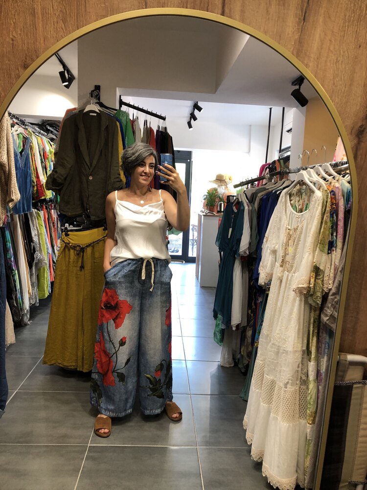 Dijital Baskılı Gelincik Bol Paça Pantolon