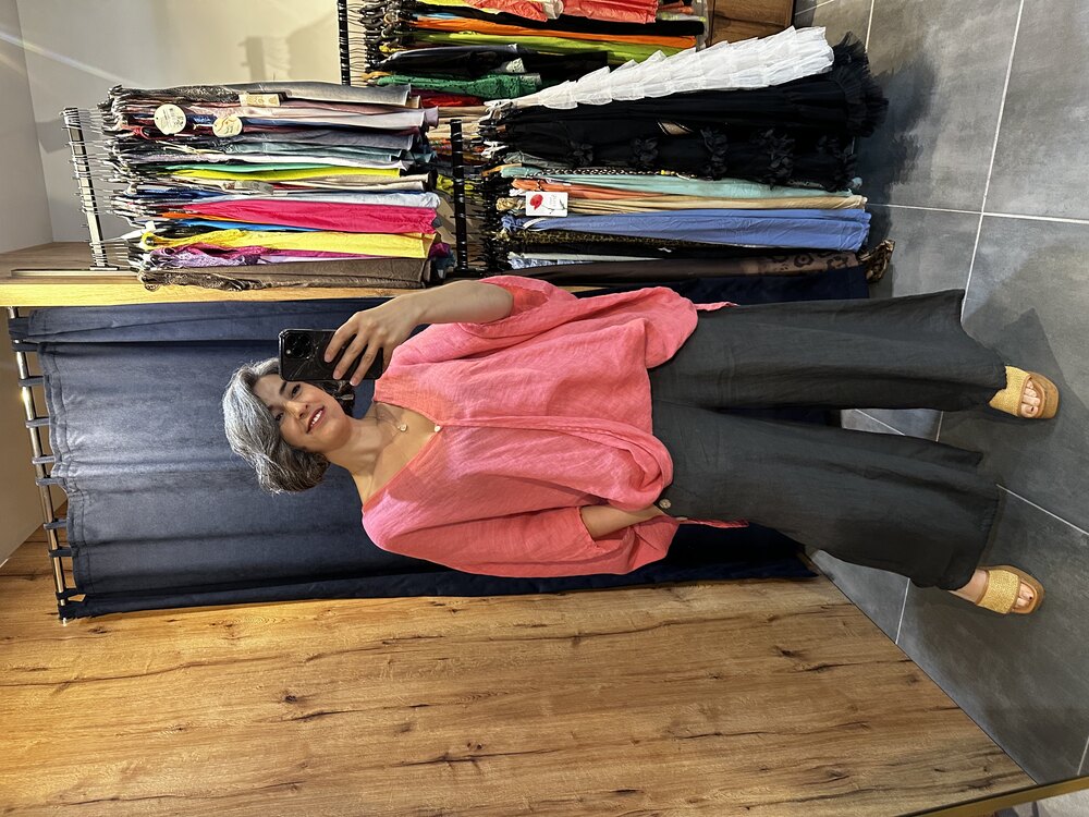 Tek Düğmeli Oversize Keten Bluz