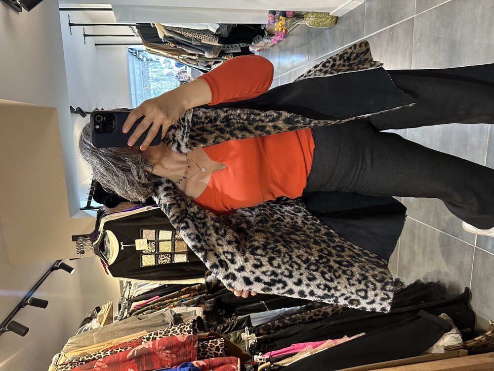 Leopar Peluş Süet Yelek