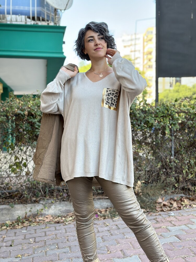 Leopar Detay Oversize Bluz