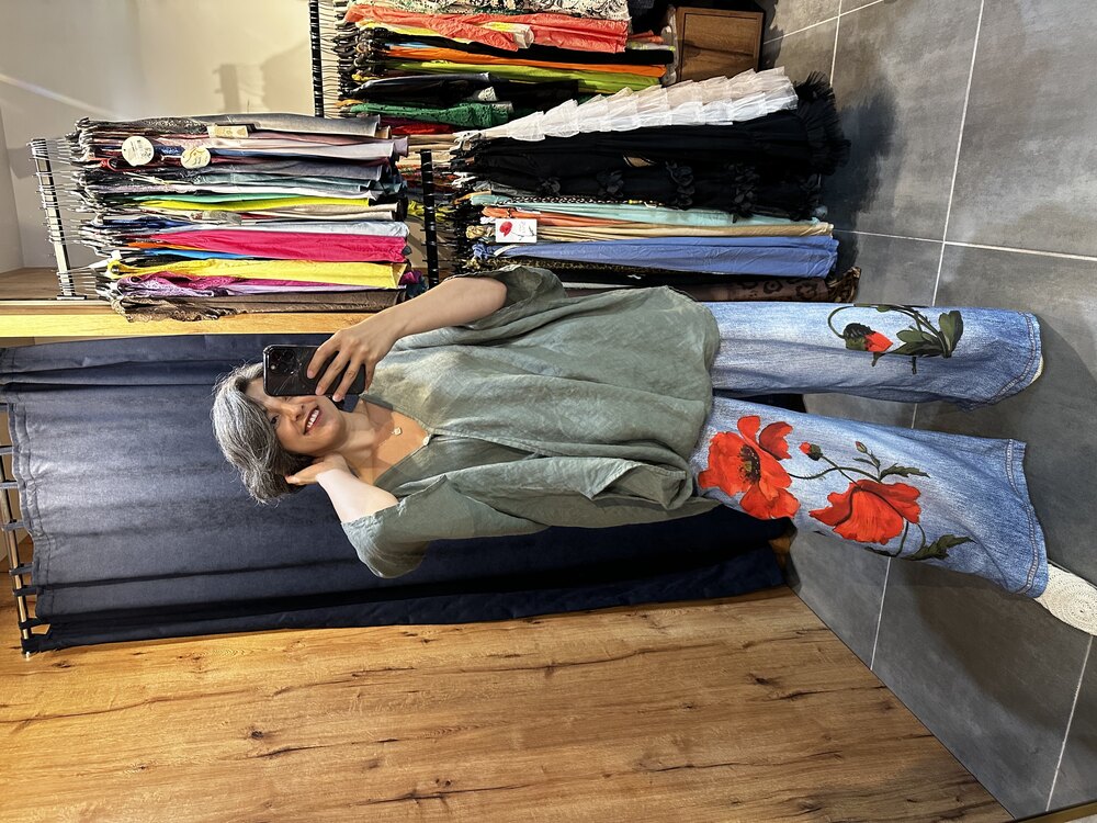 Tek Düğmeli Oversize Keten Bluz