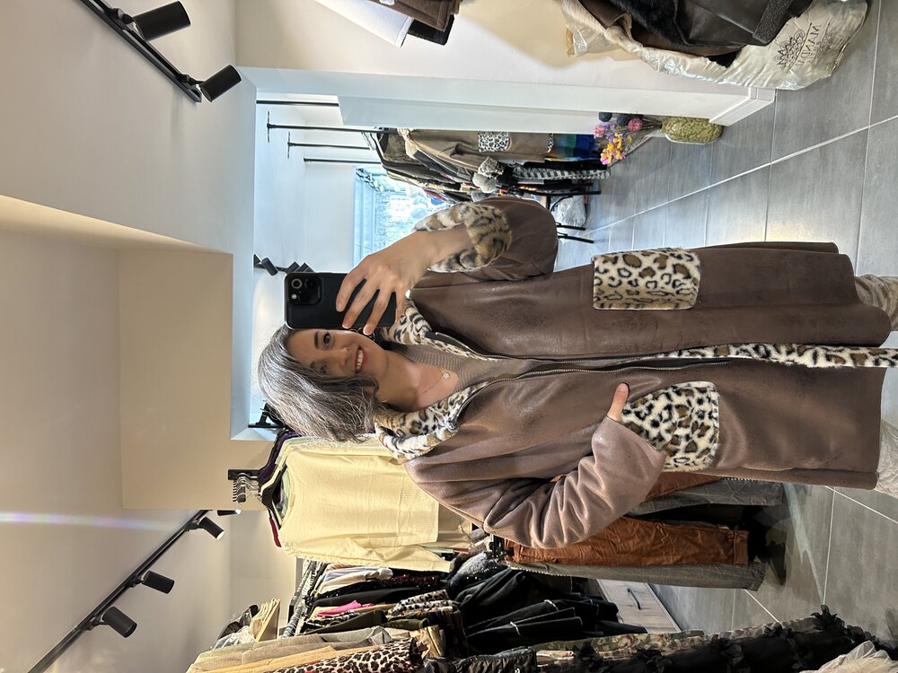Leopar İçi Peluş Çift Fermuarlı