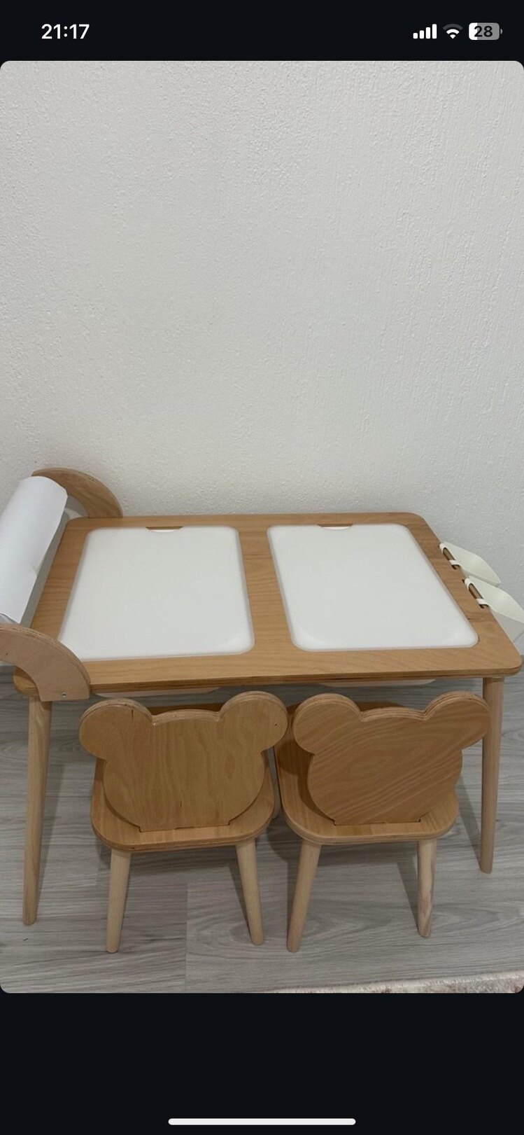 Çift sandalyeli rulo aparatlı masa (ayıcık sandalye)