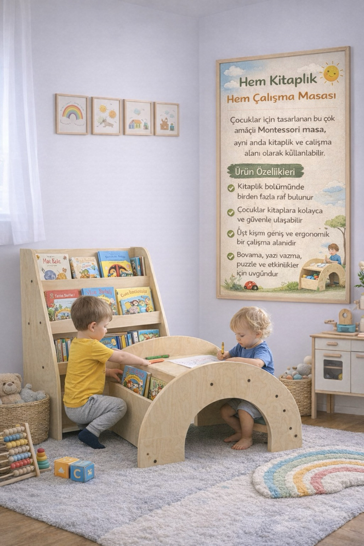 4 bölmeli montessori kitaplık