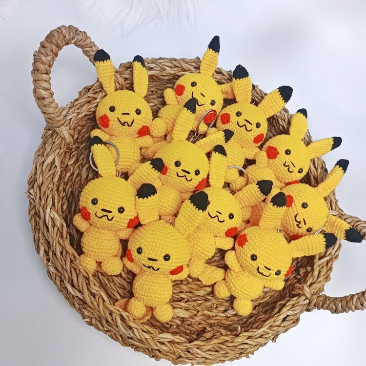 Amigurumi Organik Örgü Pikachu Anahtarlık Çanta Süsü (1 Adet)