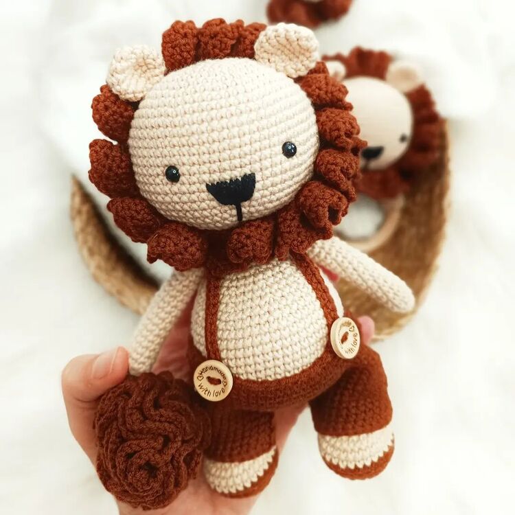 Amigurumi aslan uyku arkadaşı çıngırak diş kaşıyıcı yenidoğan seti