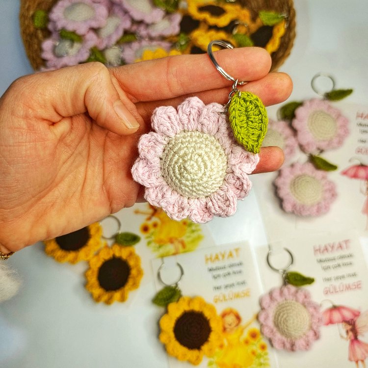 Papatya Sarı ve Pembe Çift Anahtarlık