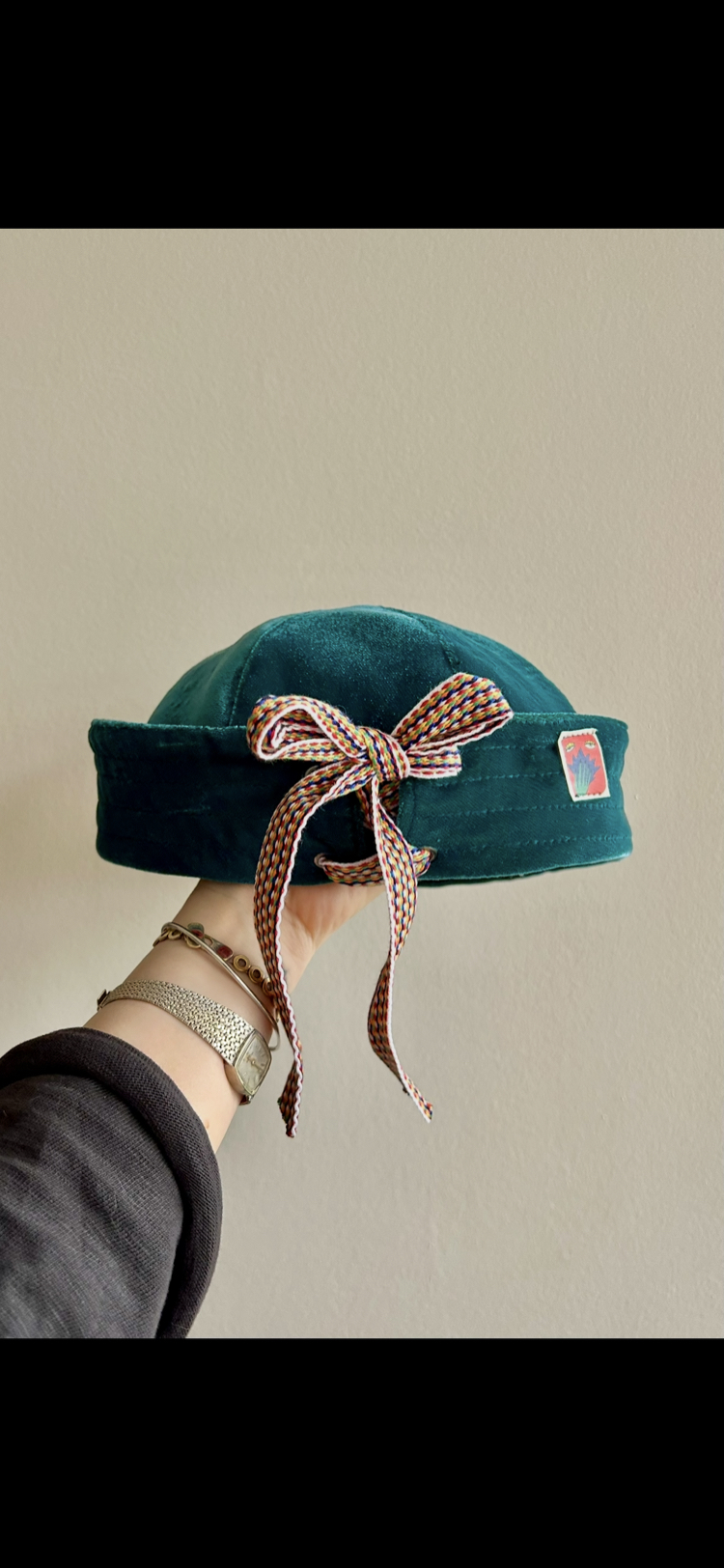 Green Silk Velvet Sailor Hat