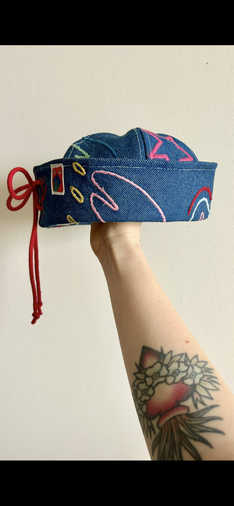 Embroidered Denim Sailor Hat