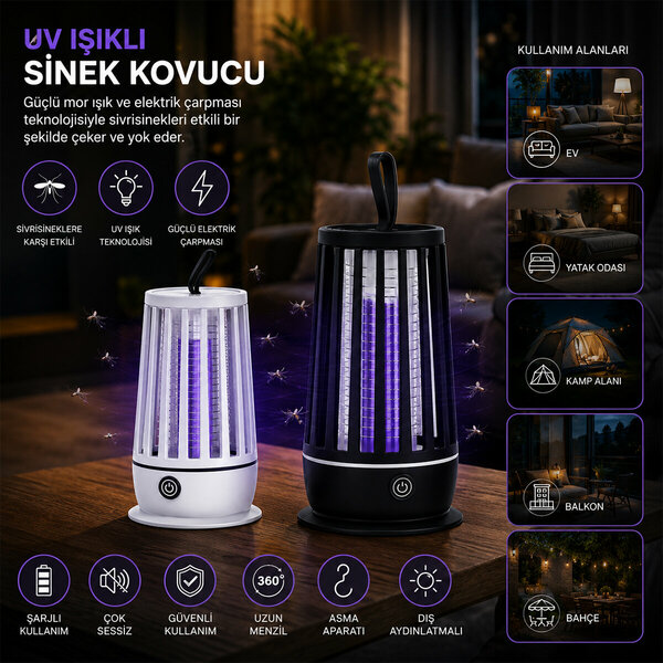 USB ŞARJLI & 2 RENK IŞIK UV IŞIKLI SİNEK KOVUCU