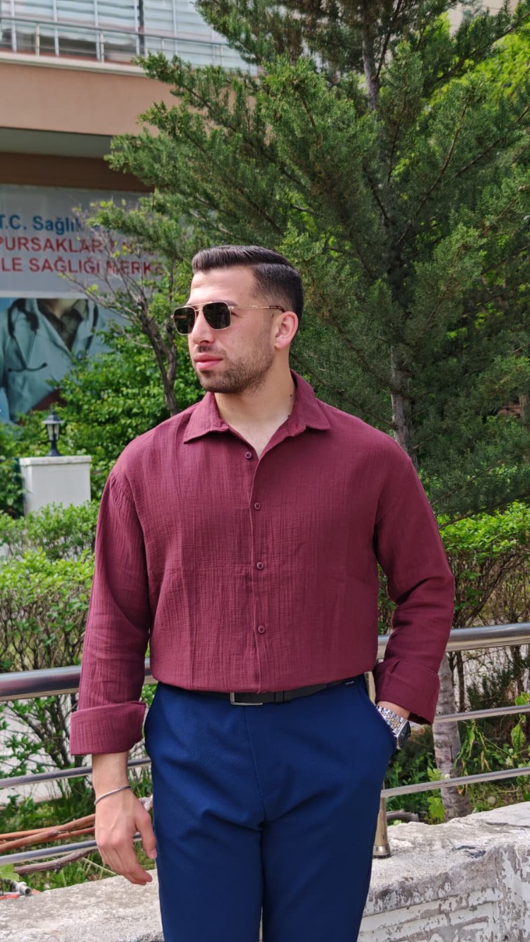 Premium Bordo Dokulu-Gömlek