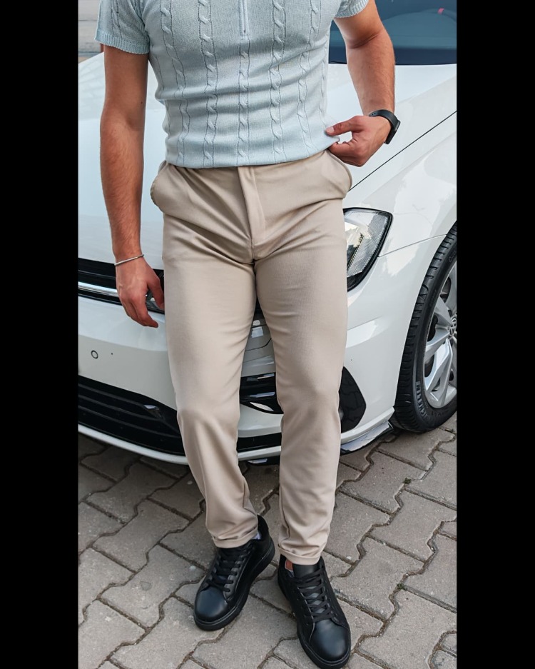 Premium Likralı Jogger Pantolon-Bej