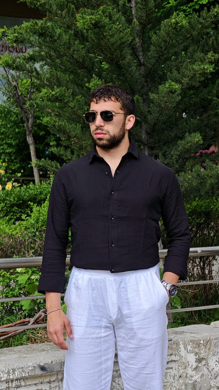 Premium Siyah Dokulu-Gömlek