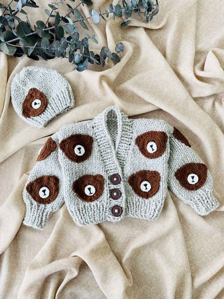 EL ÖRGÜSÜ ORGANİK BEBEK BERESİ – AYICIK DETAYLI YENİDOĞAN ŞAPKASI