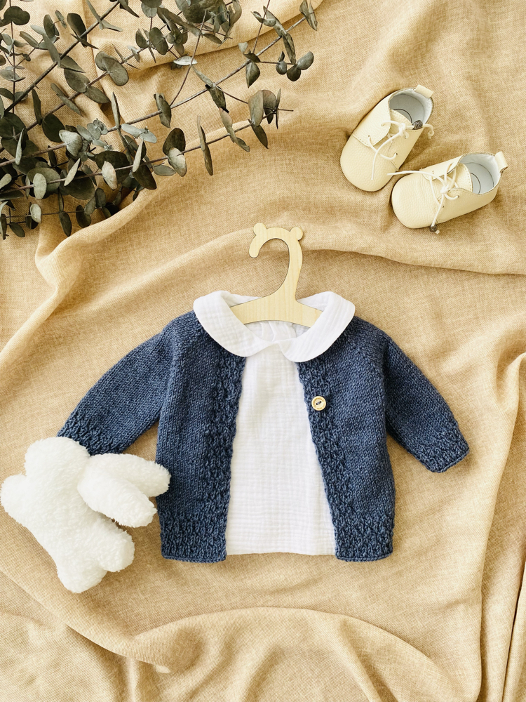Cove Koleksiyonu Denim Mavi El Örgüsü Bebek Hırkası
