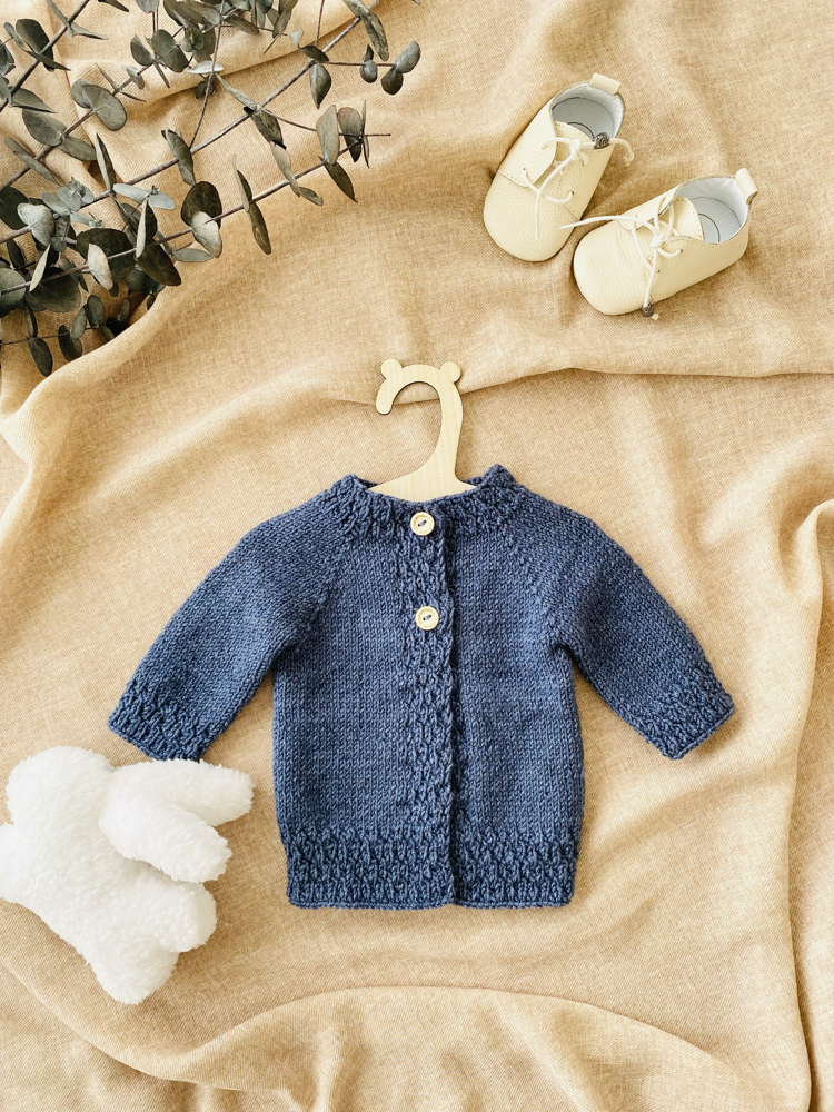 Cove Koleksiyonu Denim Mavi El Örgüsü Bebek Hırkası