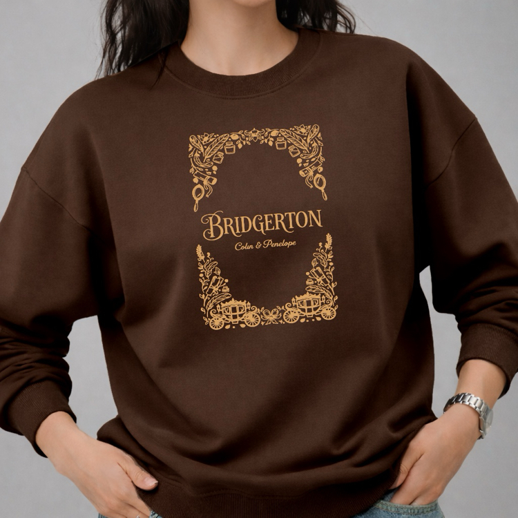 Bridgerton Baskılı Kahverengi Sweatshirt