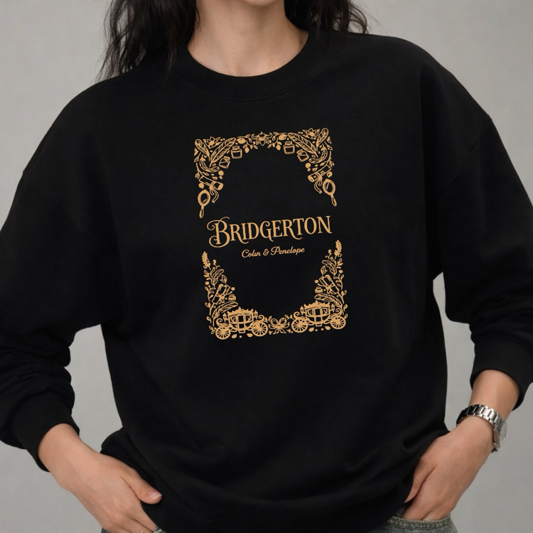 Bridgerton Baskılı Siyah Sweatshirt