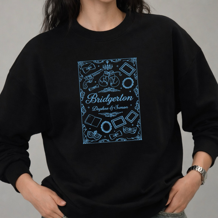 Bridgerton Baskılı Siyah Sweatshirt