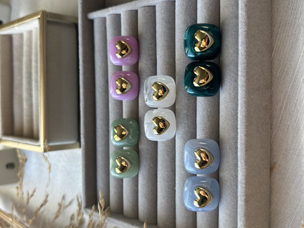 Mini Gold Kalp Renkli Küpe