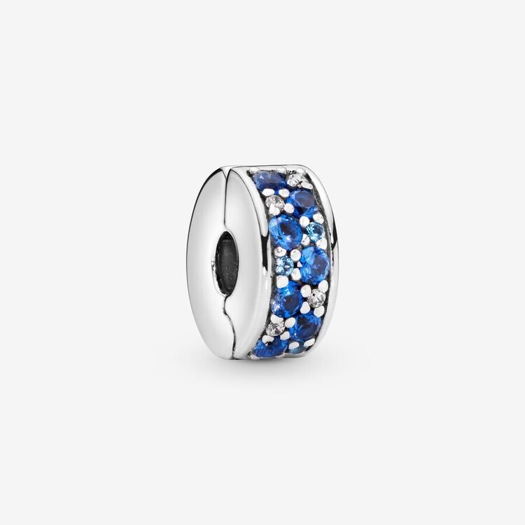 Mavi Pave Klips Mavi Taşlı Halka Pandora Charm