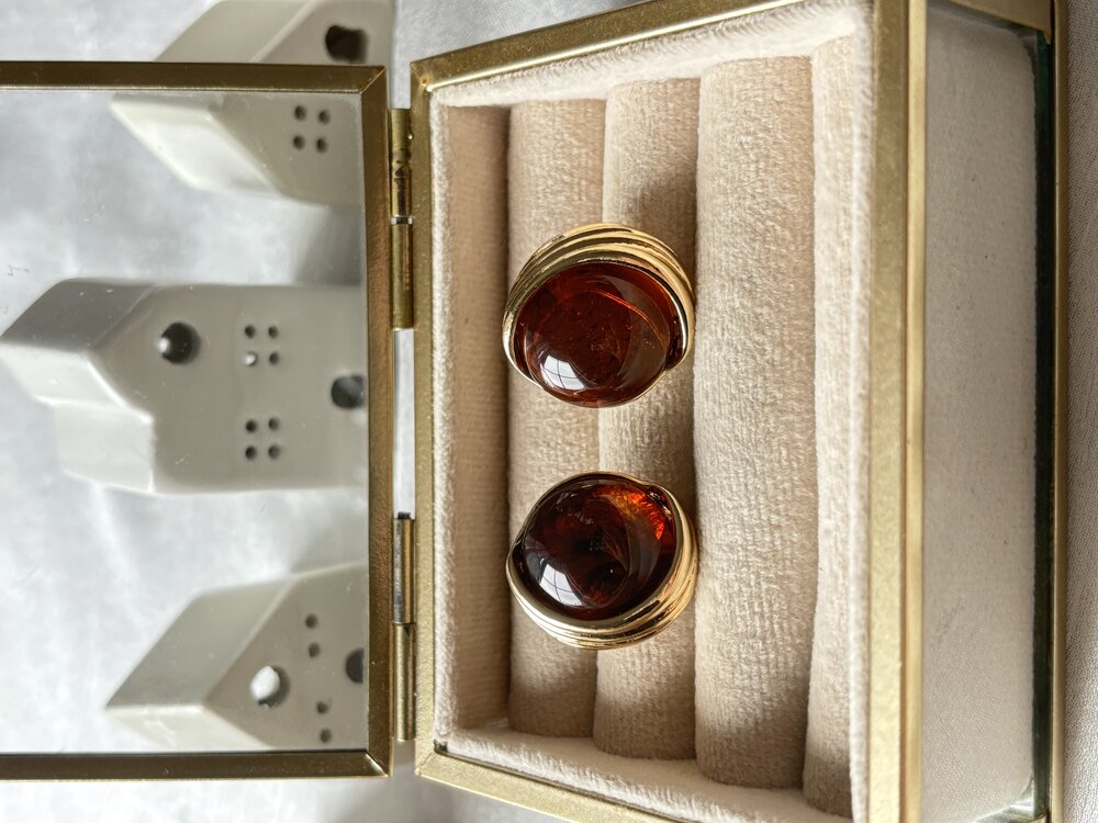 Yeşil / Kahverengi Taşlı Vintage Küpe