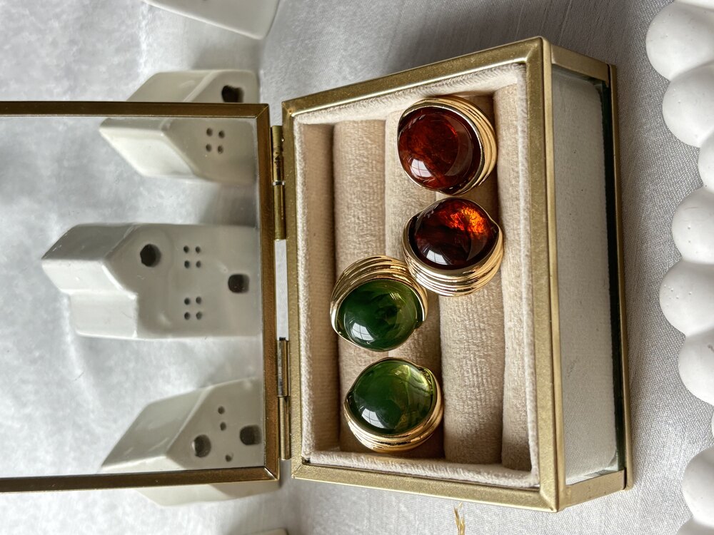 Yeşil / Kahverengi Taşlı Vintage Küpe