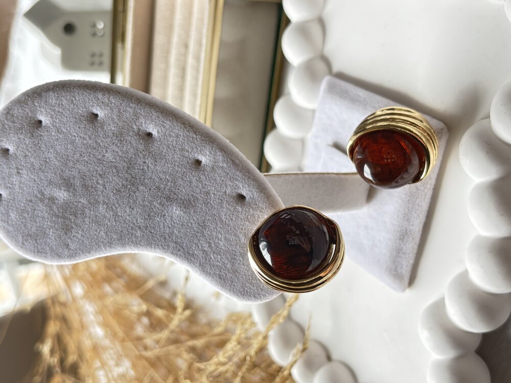 Yeşil / Kahverengi Taşlı Vintage Küpe
