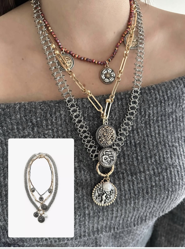 Zara Model 3 Sıra Madalyon Kolye