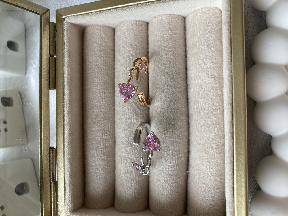 Pembe Kalp Taşlı Uzantılı Yüzük