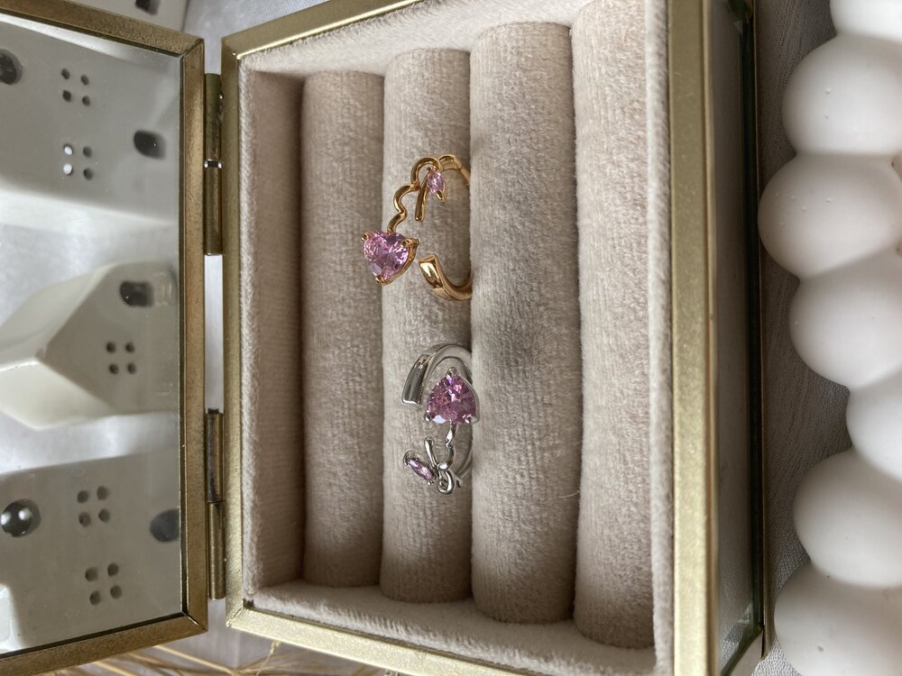 Pembe Kalp Taşlı Uzantılı Yüzük