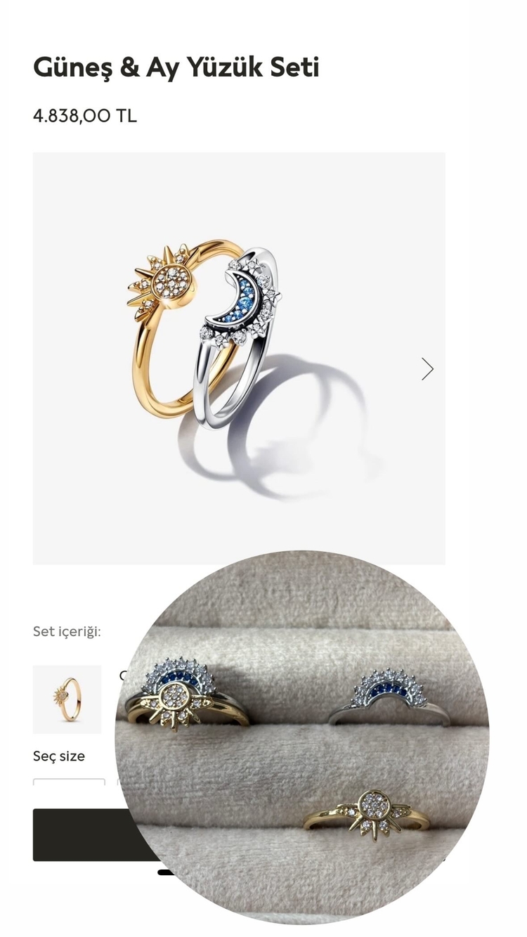 Pandora Model Güneş Ay İkili Yüzük Set