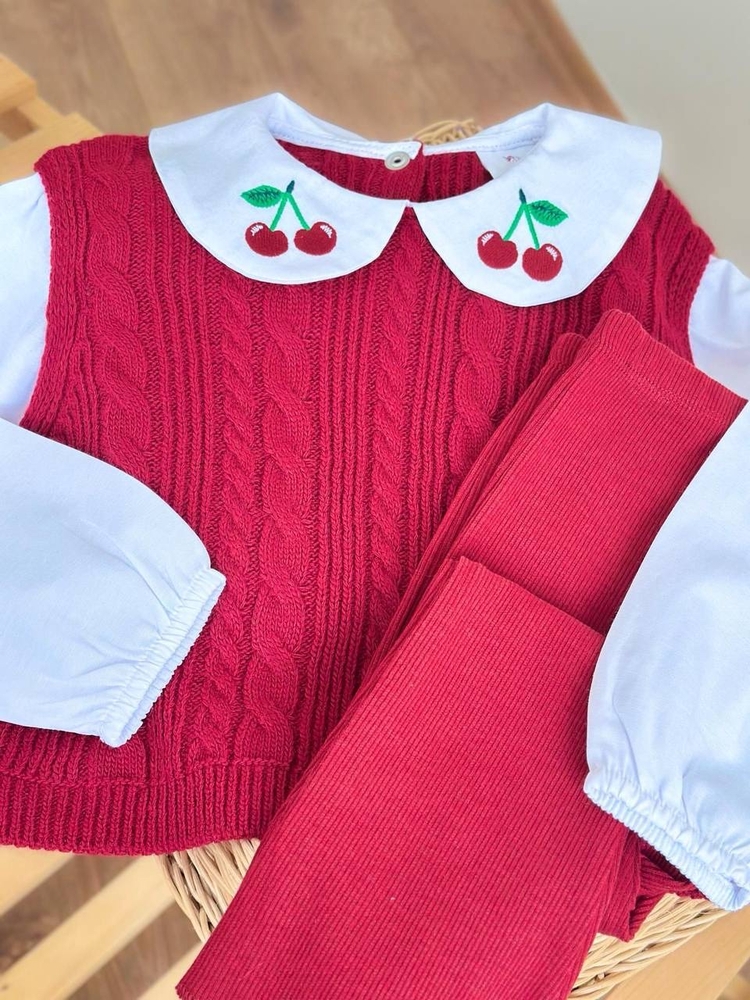 Kiraz İşlemeli Triko Takım