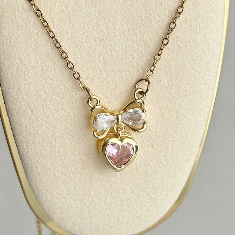 Coquette Heart Çelik Kolye | Gold