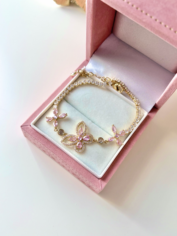 pink butterflies vip bileklik | gold