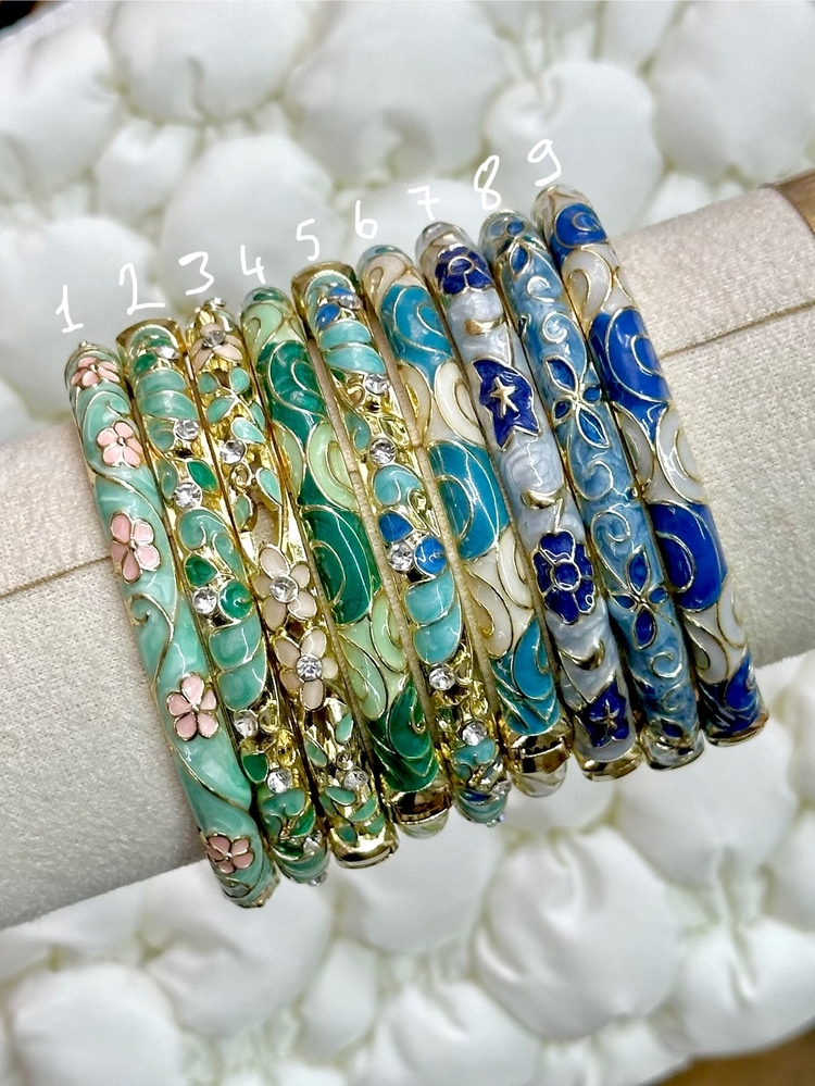 Mineli Cloisonne Bilezik | İnce